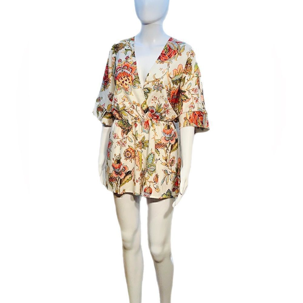 Oh My Love London Satin Ivory Floral Playsuit NWT